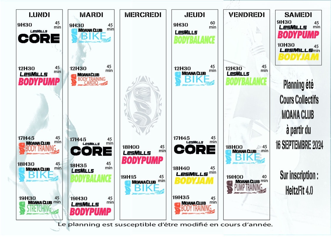 Planning des cours collectifs - Septembre 2024