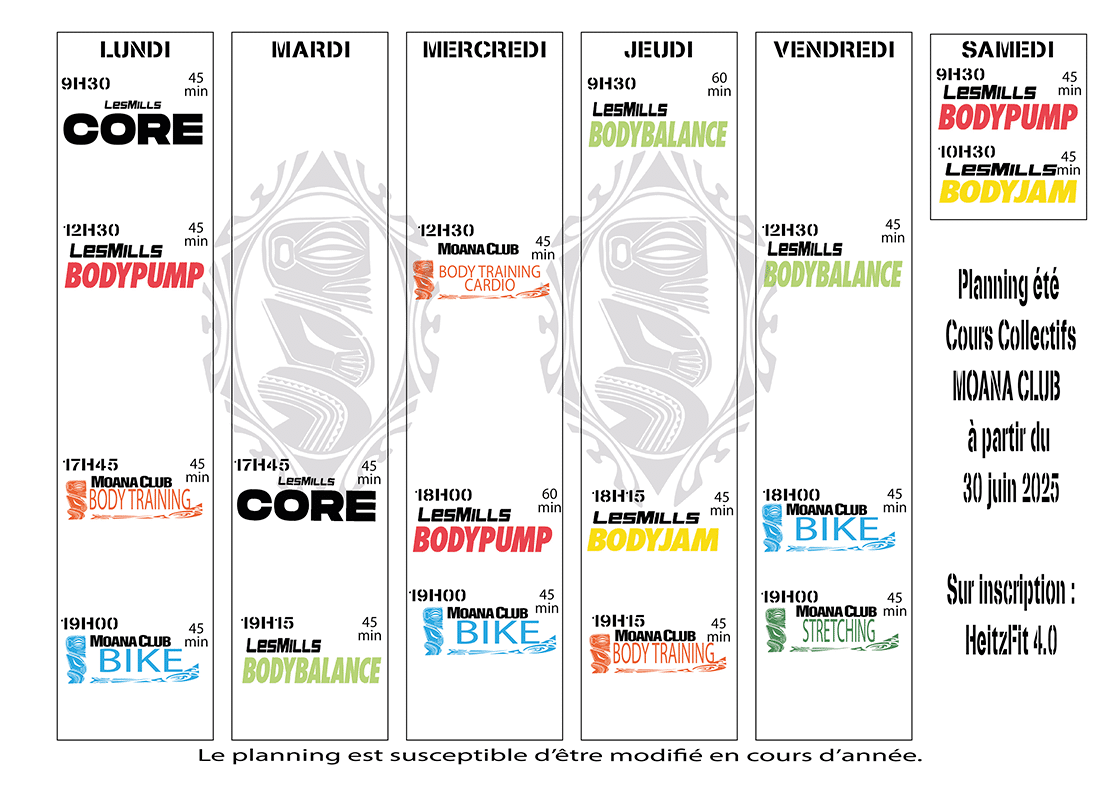 Planning des cours collectifs - 2025